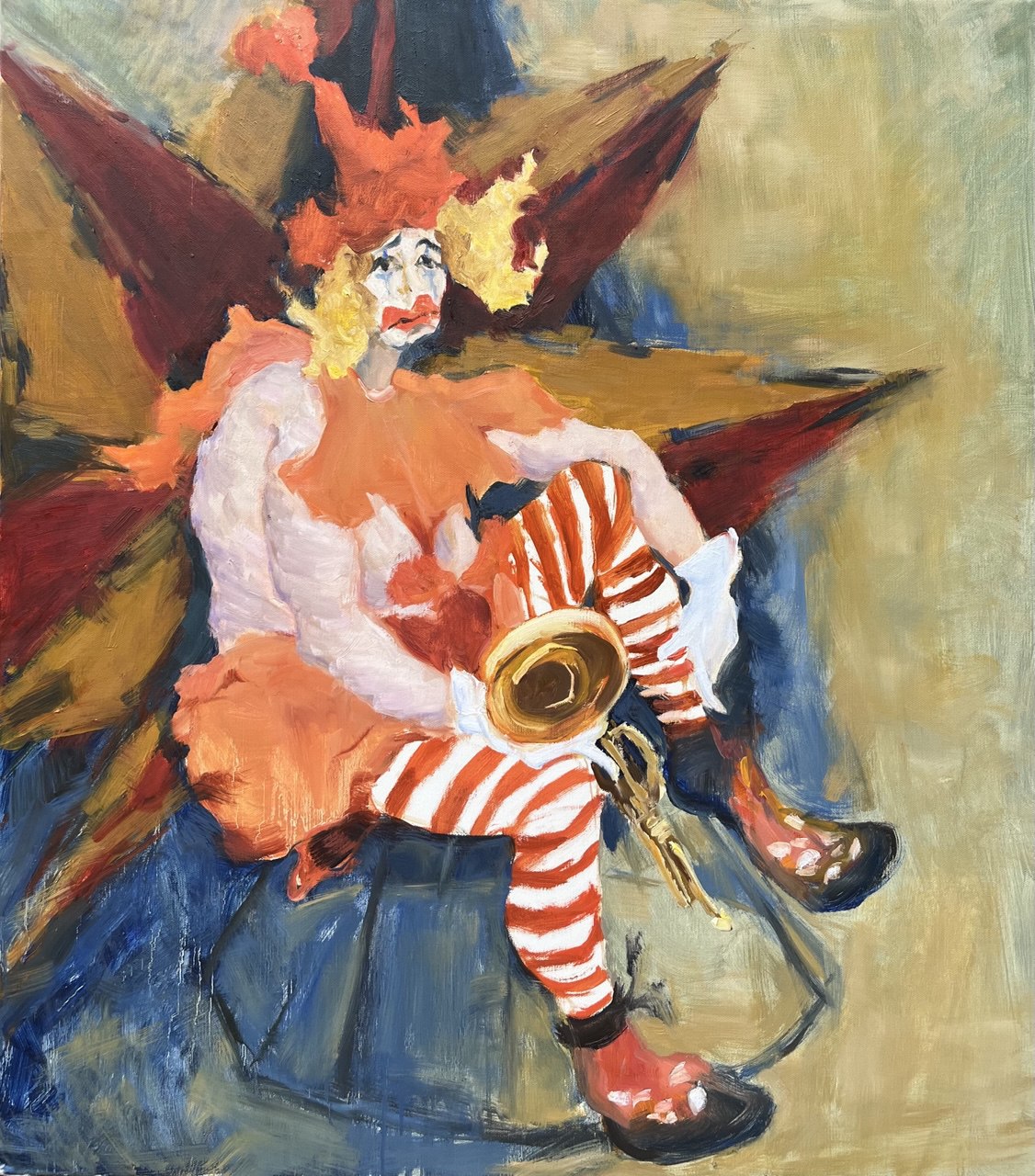Clown with Horn — Oil on canvas